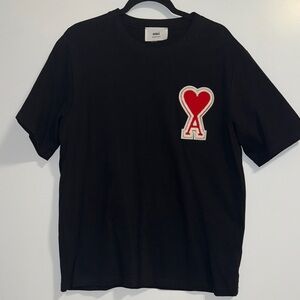 Ami Black T-Shirt with Red Heart Logo